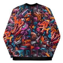 Load image into Gallery viewer, Orange and Blue Graffiti Bomber Jacket