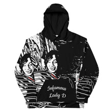 Load image into Gallery viewer, Airfros And Babyhairs Infamous Lady D Black White Red Infamous Hoodie