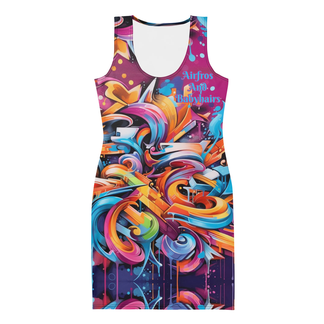 Deep Sky Blue Graffiti Logo Body Dress