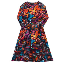 Load image into Gallery viewer, Orange and Blue Graffiti Long Sleeve Midi Dress

