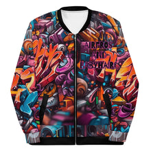 Load image into Gallery viewer, Orange and Blue Graffiti Bomber Jacket
