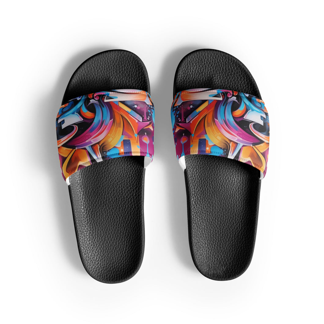 Deep Sky Blue Graffiti Logo Women's slides