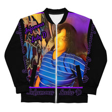 Load image into Gallery viewer, Infamous Lady D Purple Logo Unisex Bomber Jacket
