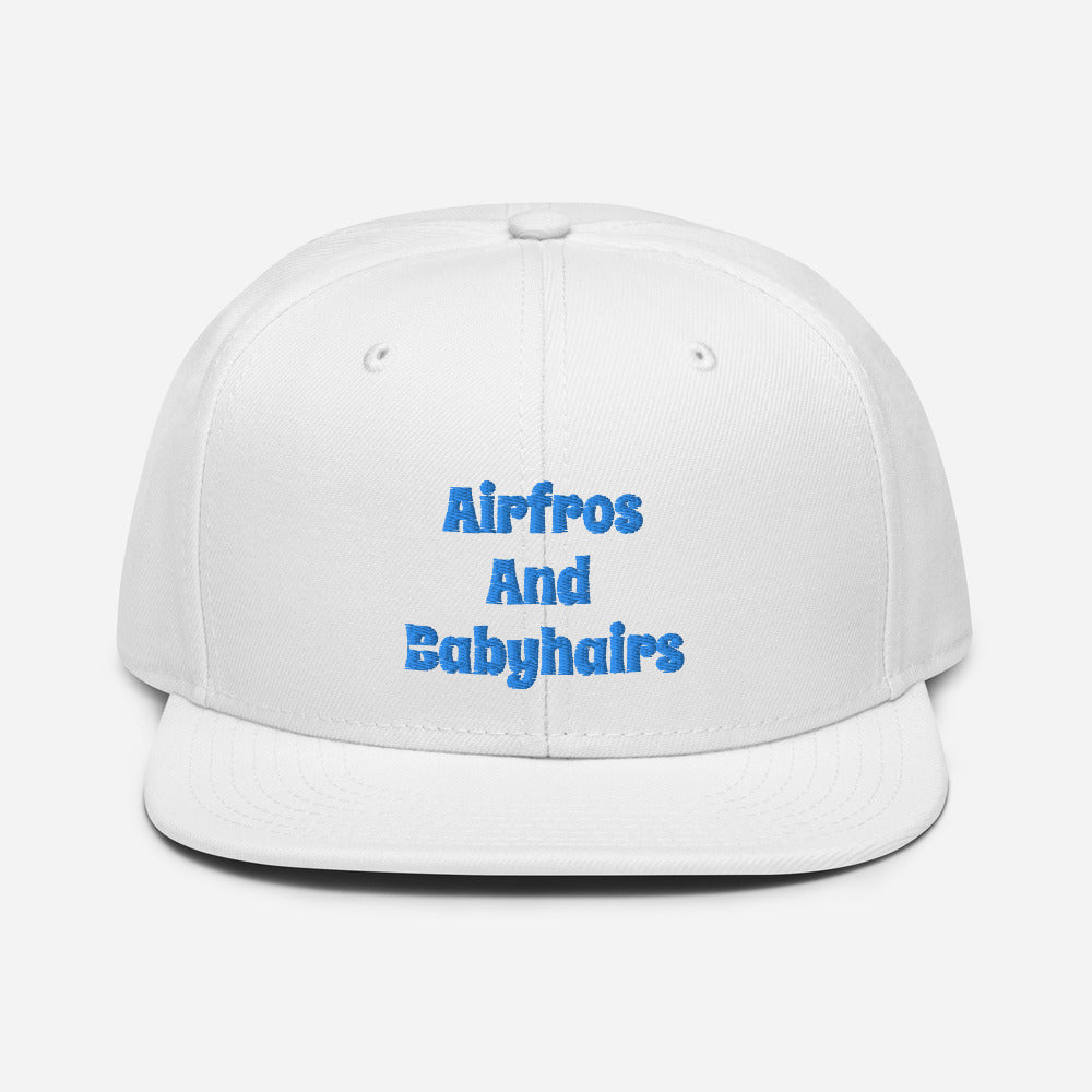 Aifros And Babyhairs White with Aqua Letters Snap Back Cap